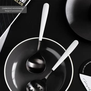 White black simple design Premium Stainless Steel Soup Ladle and Strainer Set - Ideal for Home and Professional Use custom logo