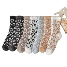 Warm Thicken Leopard Women Tube Winter Fluffy Socks Sleeping Floor Crew Hosiery Home Cozy Socks for Women