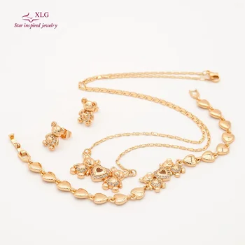 Laminated gold jewelry set zircon jewelry set gift for women necklace earrings bracelet set 3 in 1