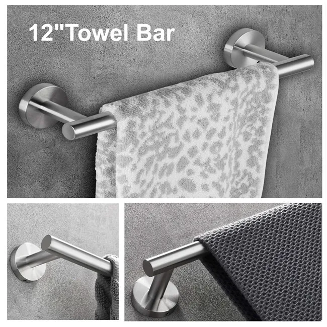 Towel Bars Bathroom Accessories Set Pieces Silver Stainless Steel