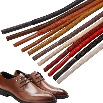 Can Custom fashion good quality round waxed shoe laces 2.5mm wide 0.5-2m length for leather shoes