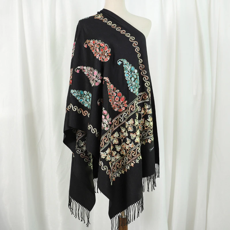 Chal pashmina de cachemir para mujer con bordado y borlas_voghion.com