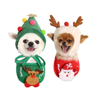 HY Pet Hat and Saliva Towel Pet Dog Cat Christmas style Scarf Hat Bib Autumn Winter dog saliva scarf bib