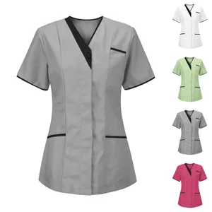 Thin Cheap Fashionable Affordable Breathable Scrubs Beauty Salon Working Wear Doctor's Short Sleeved Shirt V-Neck Nurse Scrubs