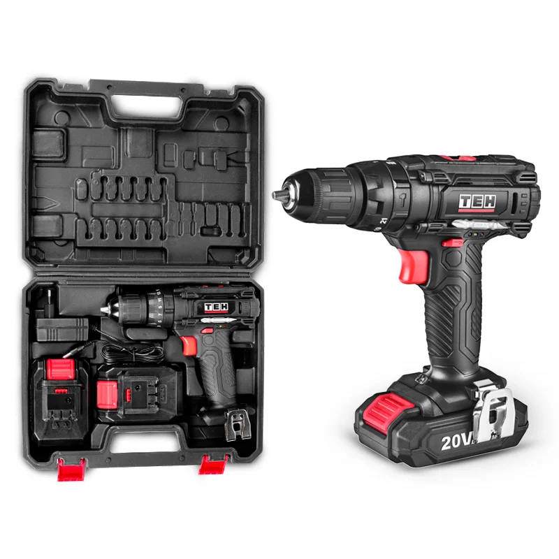 TEH Professional Chinese Brand Portable Cordless Drill Variable Speed Impact Drill with Obvious Switch Battery Power Source