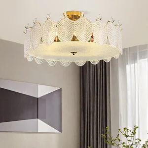 French Super Bright Glass Leaf Design Chandelier Nordic Simple Bedroom Nordic Led Ceiling Light