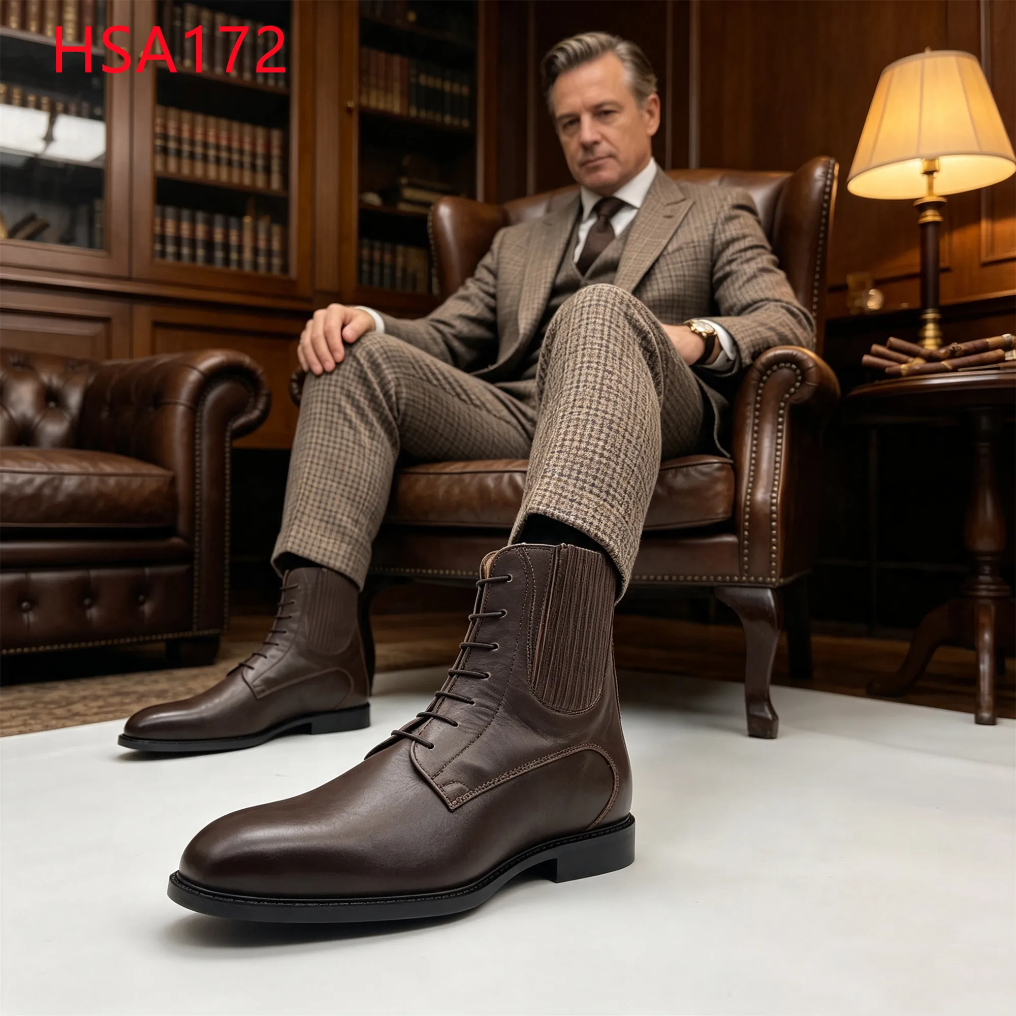 LXG,business Meetings Hua Singh Uniform Shoes with Heel Zip&Button Timeless Retro Appearance 7'' Brown Men Leather Shoes HSA172