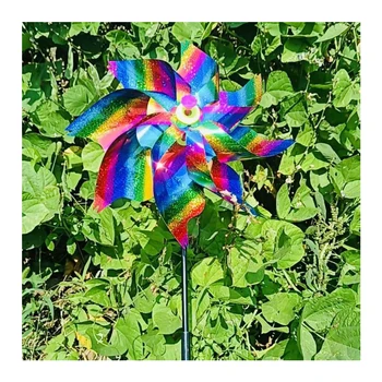 Self-produced and Self Sold 24cmlaser Multi-color Plastic Children's Windmill Toy Outdoor Garden Windmill or Used to Repel Birds