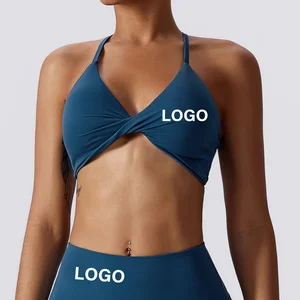 Custom Sports Bra Full Support Front Twist Sports Bra Crop V Neck Gym Clothing Fitness Workout Sportswear Yoga Bra