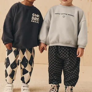 HOT SALE Winter New Unisex Thick Sweatshirts Pullover Long Sleeve Checkered Sweatpants Sets Kids Clothing Set
