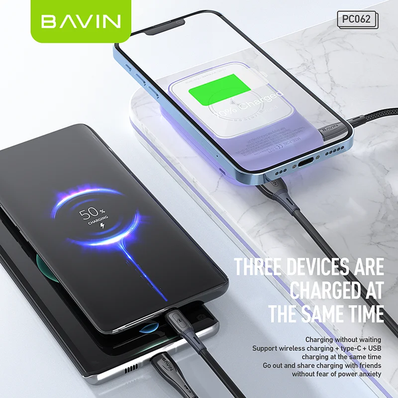 BAVIN PC062 10000mAh Wireless Charger Wholesale Wallet Power Bank Charging  Treasure External Powerbank Mini Mobile