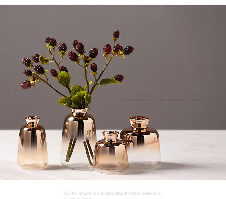 Modern Electroplated Gold Small Glass Vase Nordic Light Luxury Living