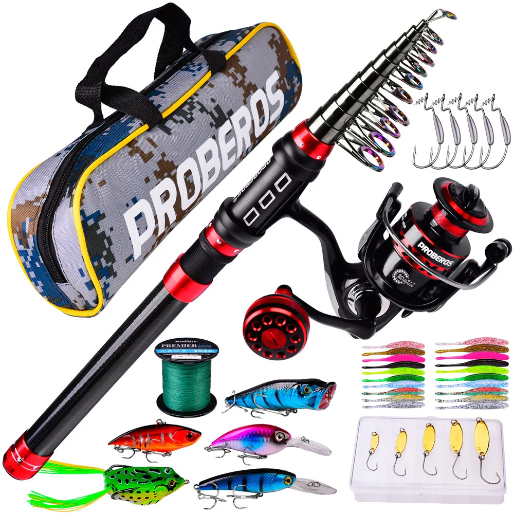 PROBEROS Fishing Rod and Reel Combo Telescopic Fishing Pole Spinning Reels with Bags Full Kit for Saltwater Freshwater Fishing 