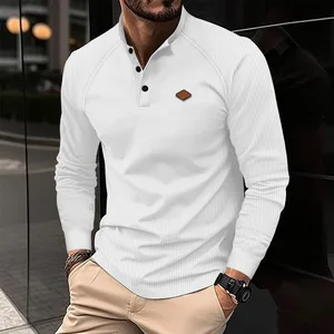 Hot Sale Spring New Henry Shirt Long Sleeve Solid Color Waffle Casual Versatile Top