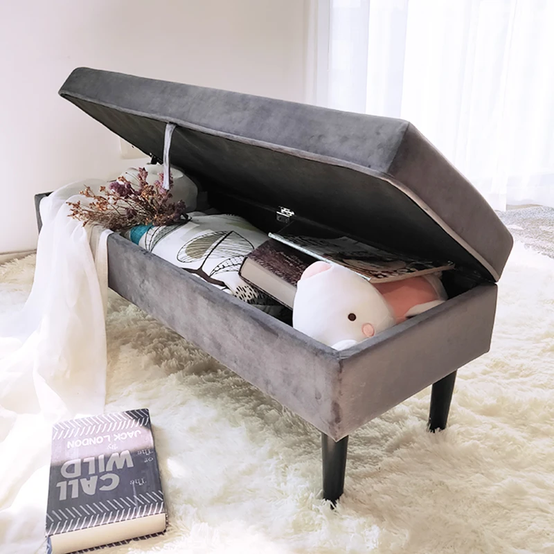 Customized Factory Wholesale Ottoman Bench Bedroom Design Velvet Storage Bench Ottoman Upholstered Bed End Stool Piano Stool