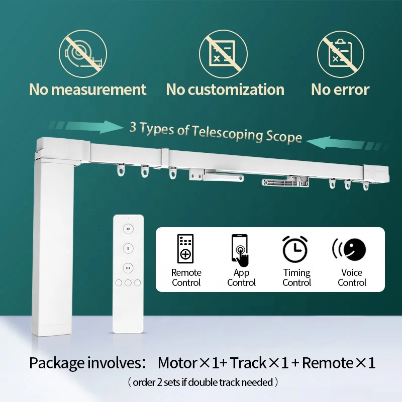 ZSTARR Telescope Smart Curtain Rod Automatic Curtain Rods and Rails Motorized Curtain Track Rail