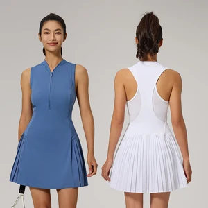 Women's A-Line Pleated Tennis Dress with Stand-Up Collar and Pleated Skirt for Fitness and Outdoor Sports Workout Tennis Wear