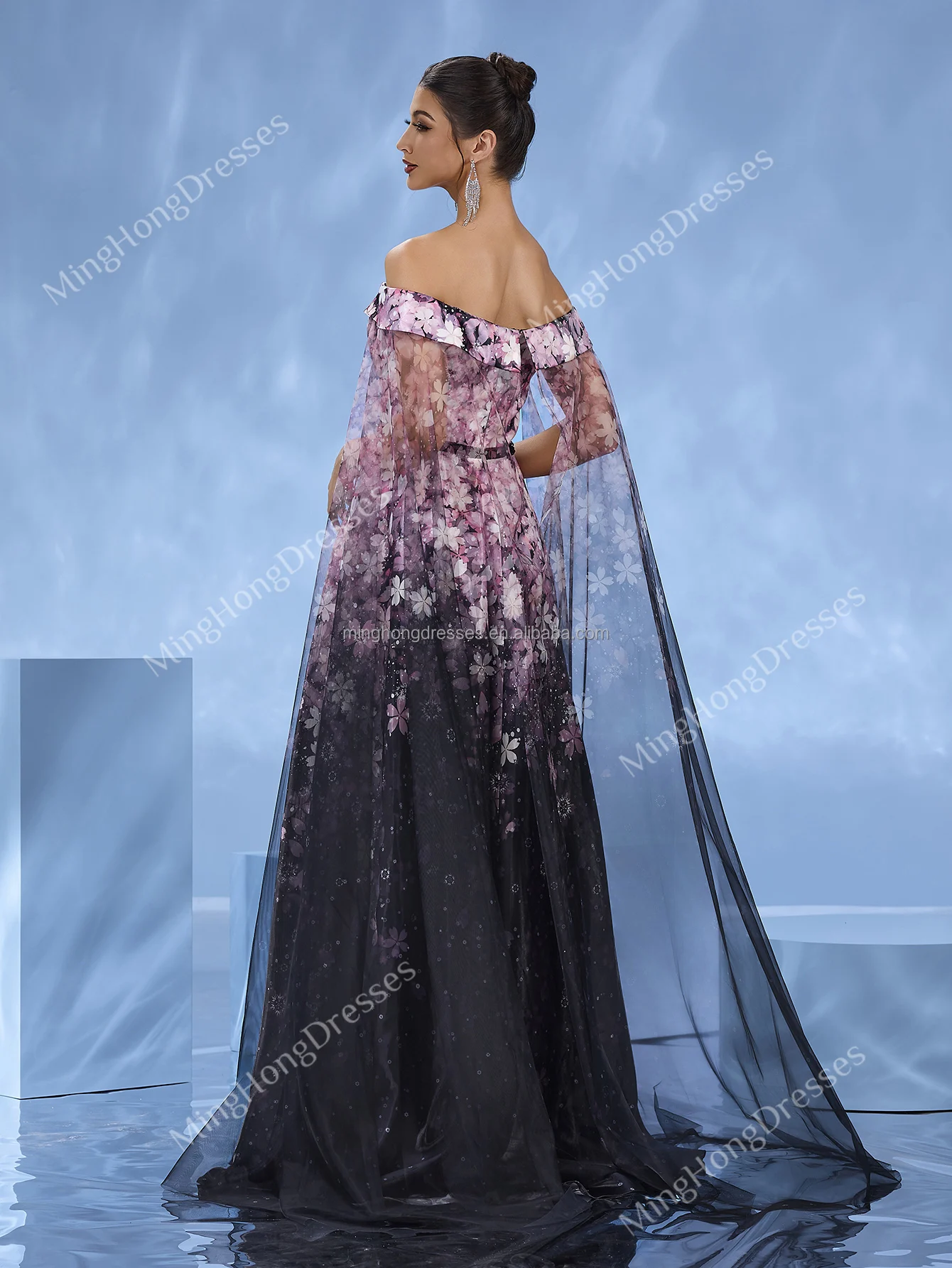 Bohemian A-Line Evening Dress with Unique Floral Print Elegant Formal Banquet Ball Gown Perfect Match for Arab Banquets