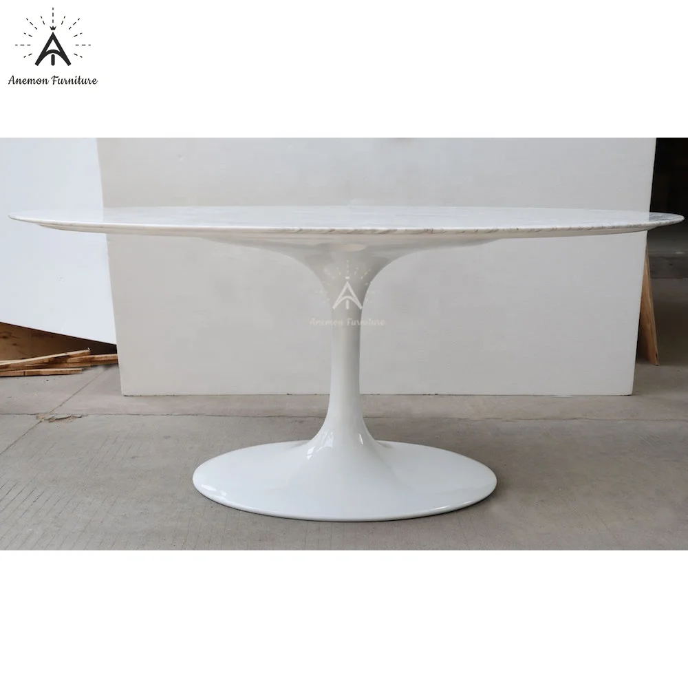 AF T159 Italian Contemporary Design White Marble Fiberglass Oval Tulip Dining Table