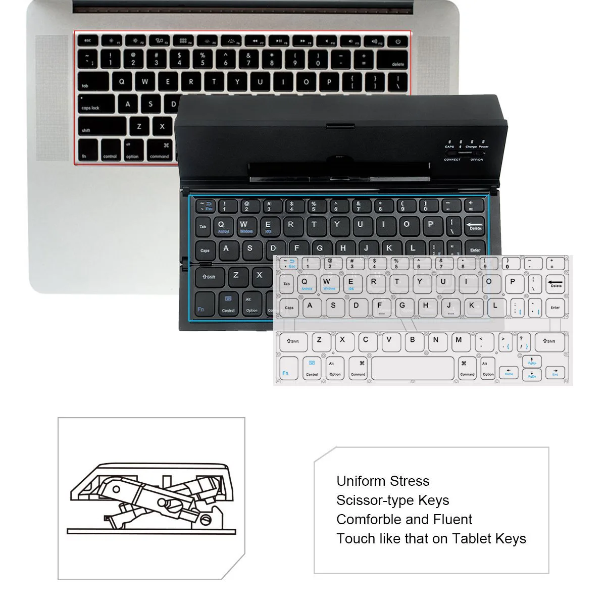 3折蓝牙键盘teclado porttil口袋第三折触摸板可折叠键盘迷你折叠bt 3.0无线键盘