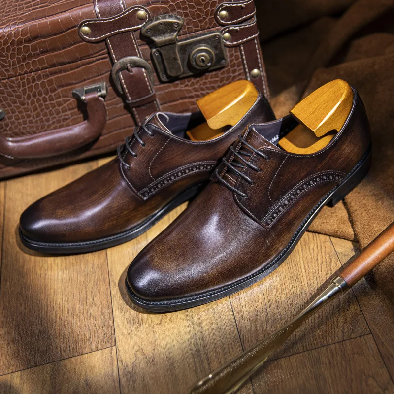 Men's Dress Shoes Italian Style Formal Genuine Leather Shoes Lace-up  Handmade Loafers Business Formal Oxford Shoes for Men