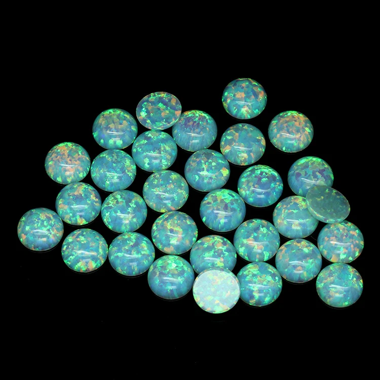 7MM Round Smooth Flat Bottom Machine Cut Cheap Prices Good Polishing Synthetic Blue Opal Cabochon Stone for Jewelry Making