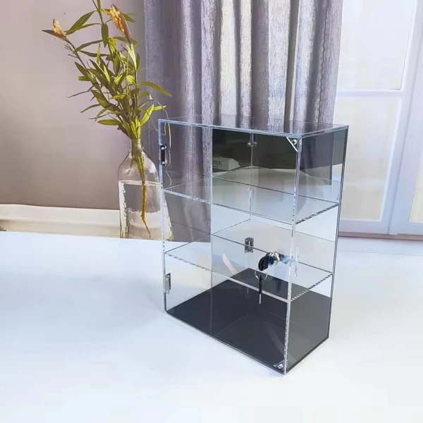 3-Tier Transparent Showcase Display With Mirror Back Jewelry Cabinet With Lock Acrylic Display Case With Megnetic Door