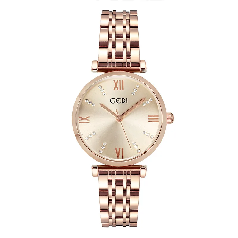 Gedi Luxury Women's Wristwatches Hot Crystal Diamond Japan Movement Quartz Stainless Steel Band Glass Dial Relogio Feminino
