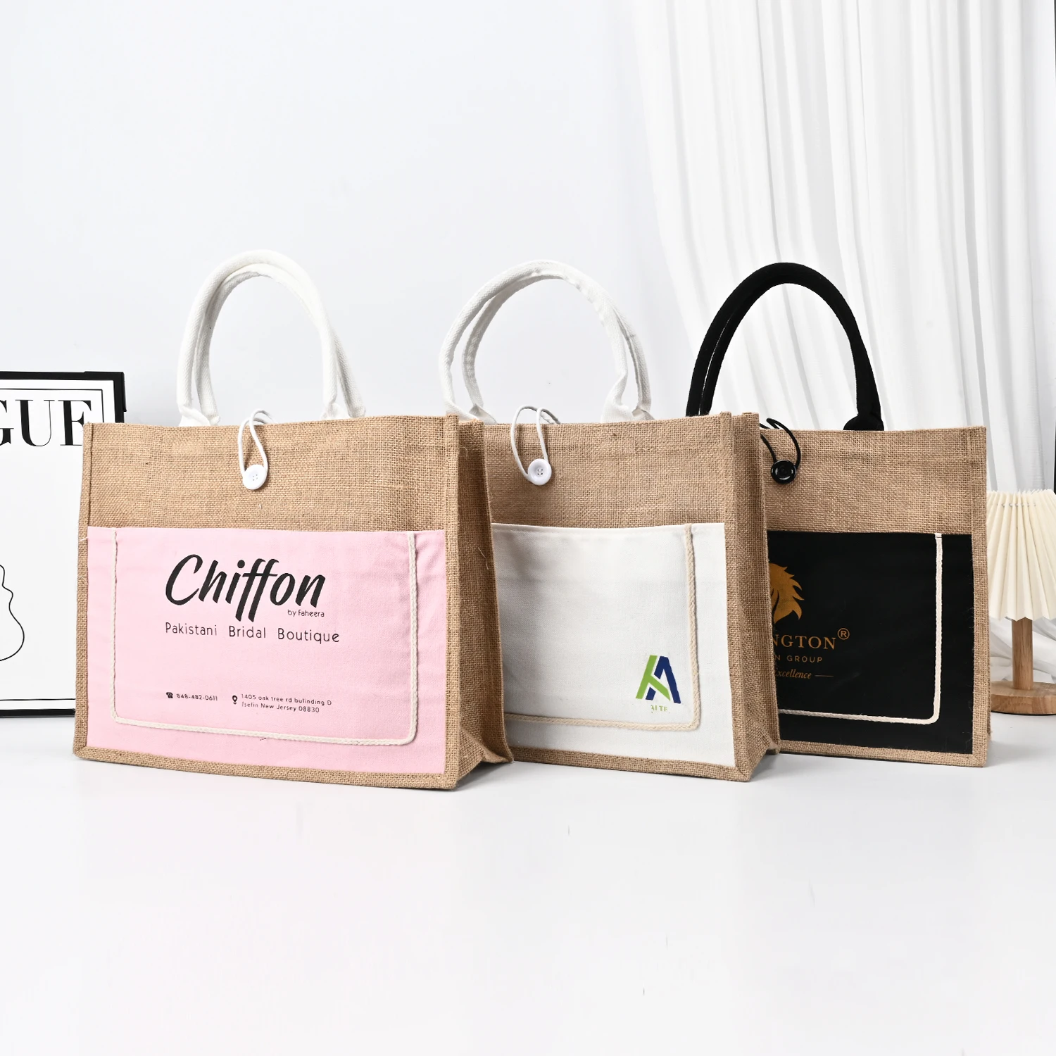 Custom Printing Natural Grocery Shopping Hessian Bags Beach Handbags Jute Gunny Tote Bag Blank Burlap Tote Bag supplier