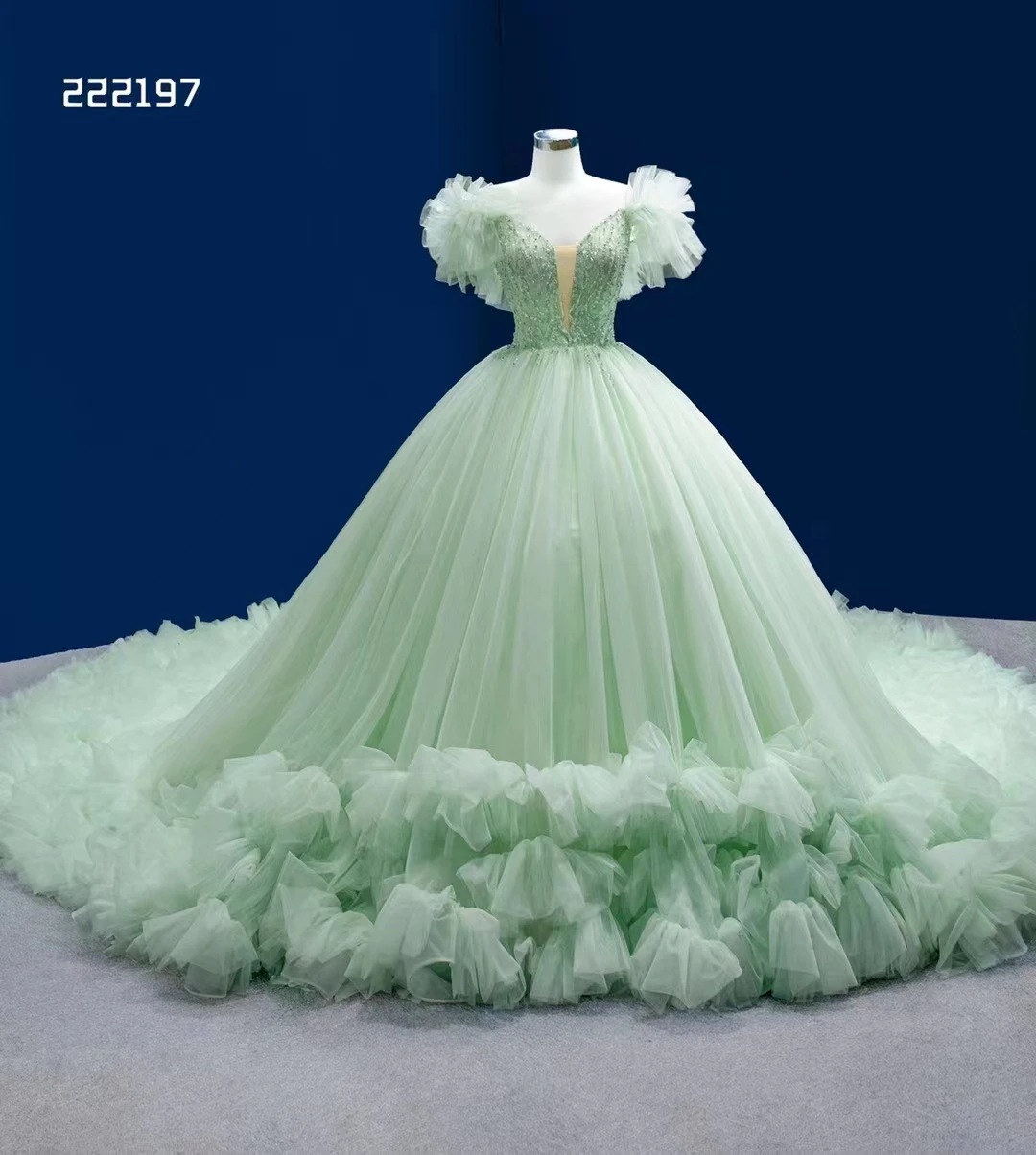 Wholesale Feishiluo Light Green Tulle Evening Dresses Women's Wedding Ball  Gowns Long Cathedral Lace Wedding Dress Materials
