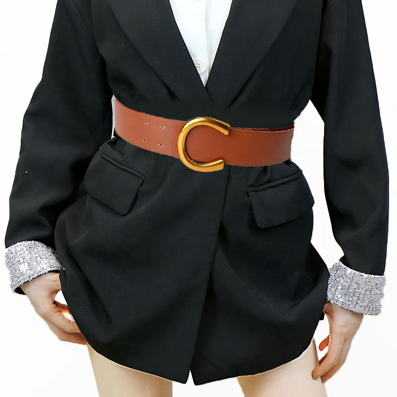 Buckle Belt Extra Wide Waist Belt Women Faux Leather Wide Waist