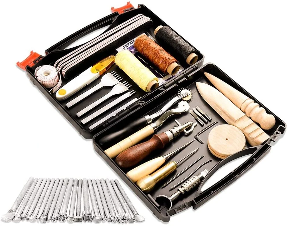 Kit Outils Travail Cuir – Aiguilles, Alênes, Couteau, Poinçons, Idéal Pour Débutants Et Artisans