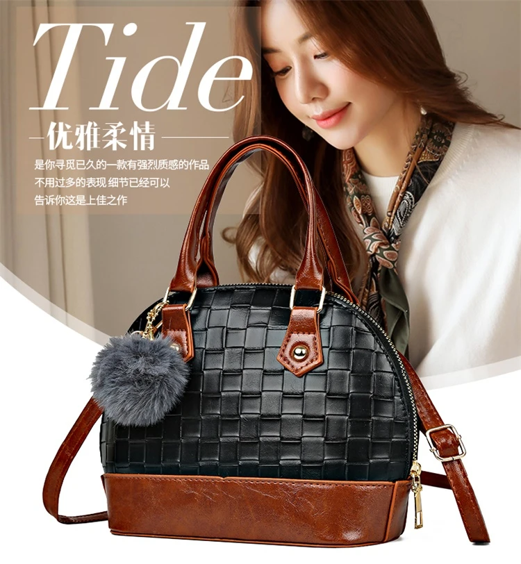 Women's Vintage Woven Pattern Plaid Shoulder Handbag Soft Synthetic Leather Messenger Crossbody Tote Bag Ladies and Girls' Sac