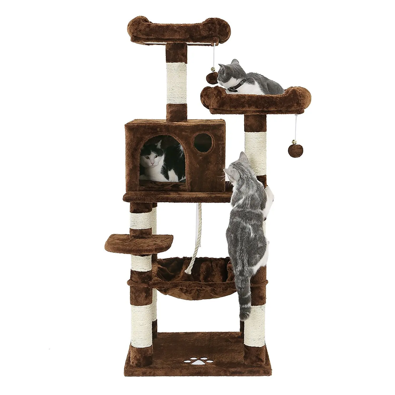 Large Multi-Level Wood and Plastic Cat Tree for Warehouses Sisal Scratching Post with Cat House