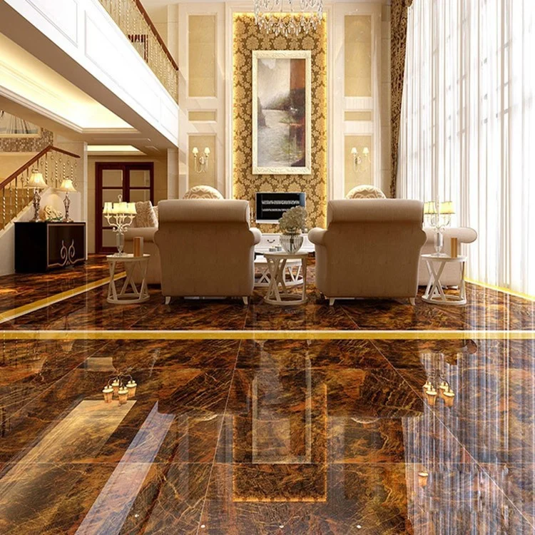 大理石のオレンジ色の艶をかけられた大理石のタイルの床