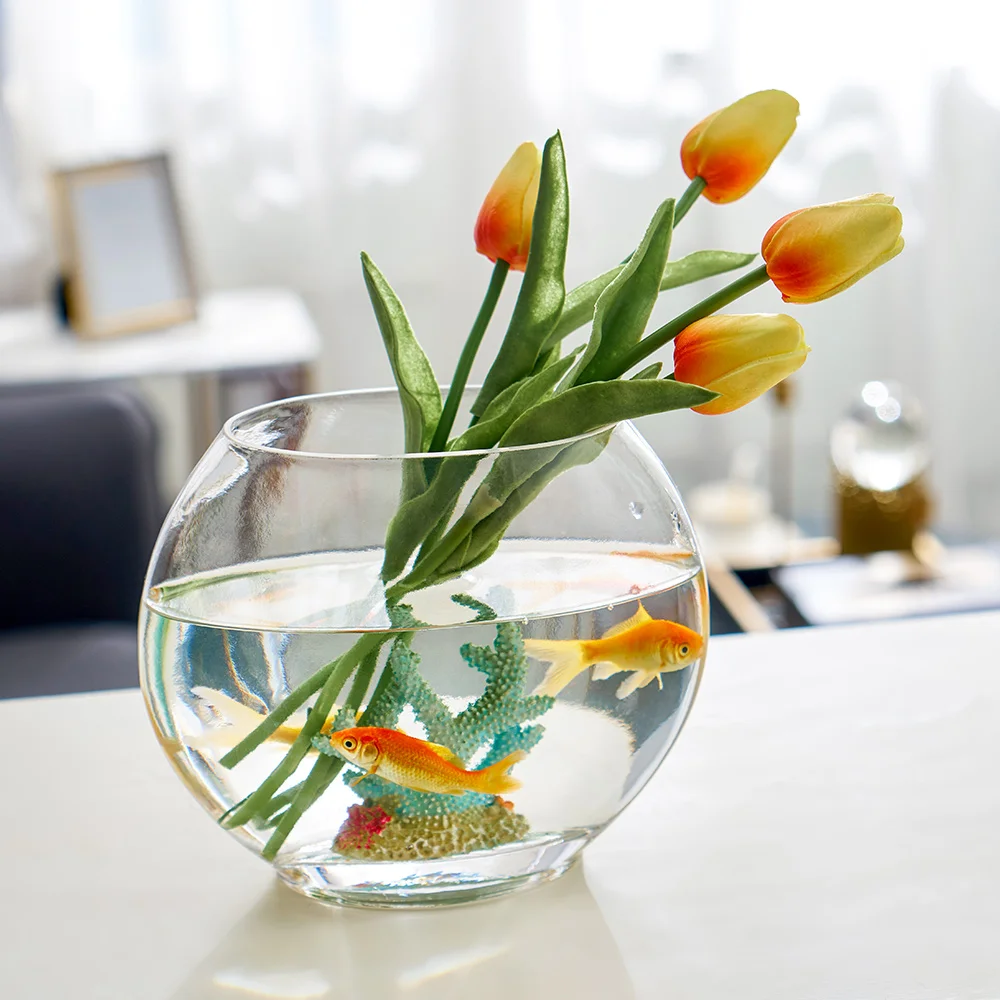 Nordic Flat Glass Flower Vase - Modern Decorative Home Accent for