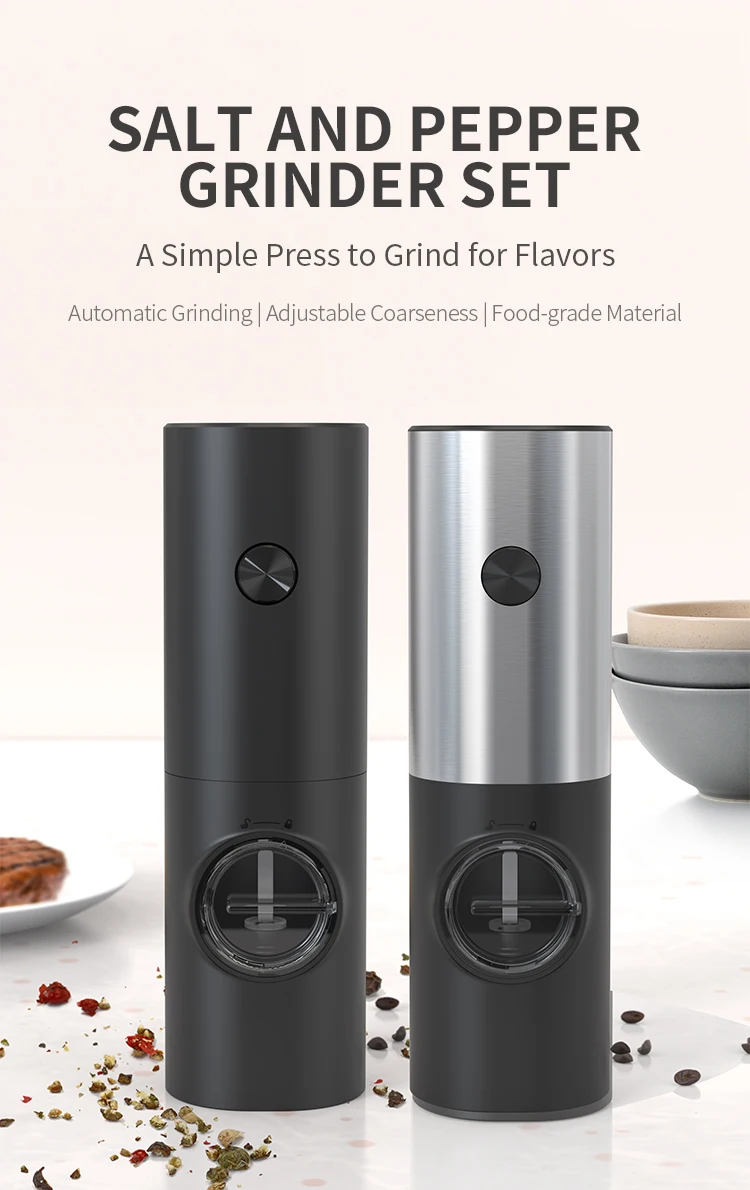 Eco-Friendly Electric Automatic Pepper and Salt Grinder Set Ceramic & Plastic Spice Mill