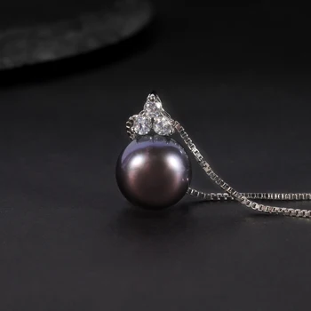 D1018 Abiding Jewelry OEM ODM 10mm Black Fresh Water Pearl Silver Jewelry Statement Necklace Custom Pendant