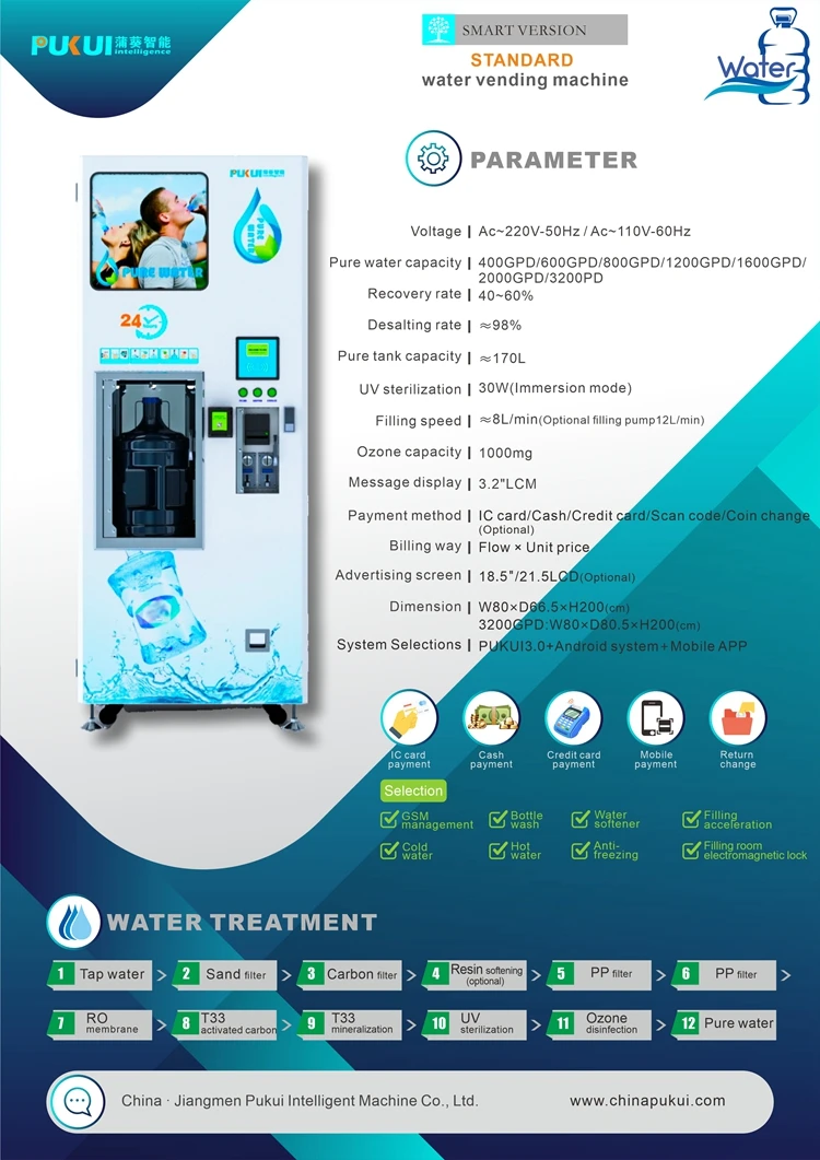 400-3000GPD 생산 능력을 가진 병을 위한 자동 판매기를 다시 채우는 순화된 물