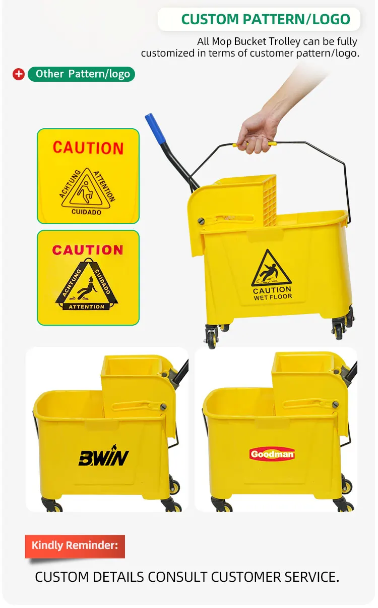 20L plastic mop bucket trolley with wringer water-squeeze drainable trolley mop wringer bucket factory