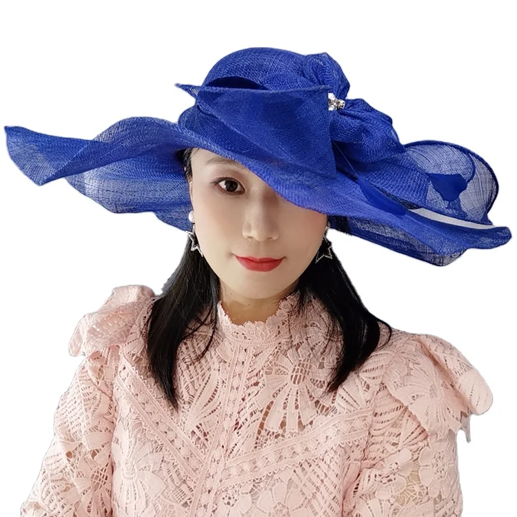 Cloche Bowler formal Hat Wedding Hats fancy ladies big brim sinamay church hats for elegant fancy women with flower on side Alibaba