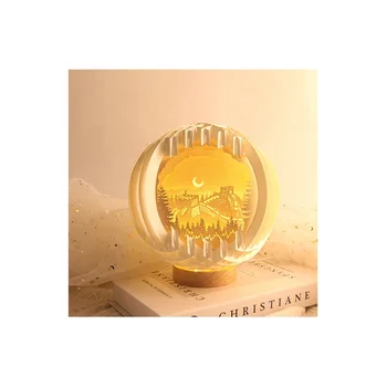 Creative DIY 3D Paper Carving LED Night Light Three-Dimensional Card Lampshade for Bedroom Decor