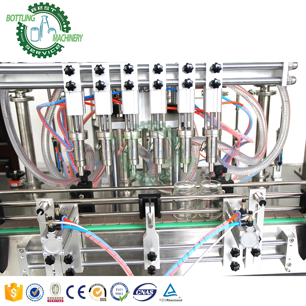 2 4 6 8 Head Linear Sauce Paste Jam Cheese Butter Syrup Ketchup  Bottle Auto Pneumatic Piston Filling Machine with Mixing Hopper