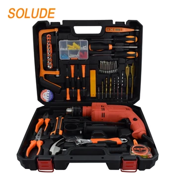 SOLUDE 50 Piece Impact Drill Household Hand Tools Kit With Plastic Toolbox Storage Case