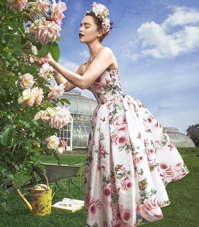 Ready to Ship or Custom Made Hot Sell Fashion High Quality Ladies Women Rose Print Dress