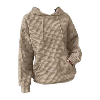 Casual Streetwear Jacquard Fabric Waffle Knit Long Sleeve Oversized Hoodie Plain Pullover Hoodies 3D Printed Winter Loose Fit