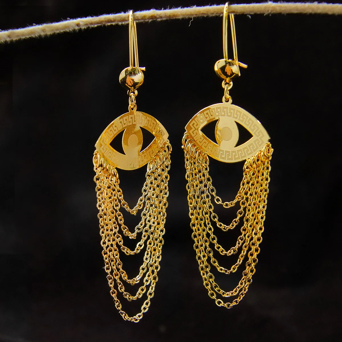 High Quality Ayong Jewelry Tassel Evil Eye Earrings Women Brass 18k Gold Plated Earrings