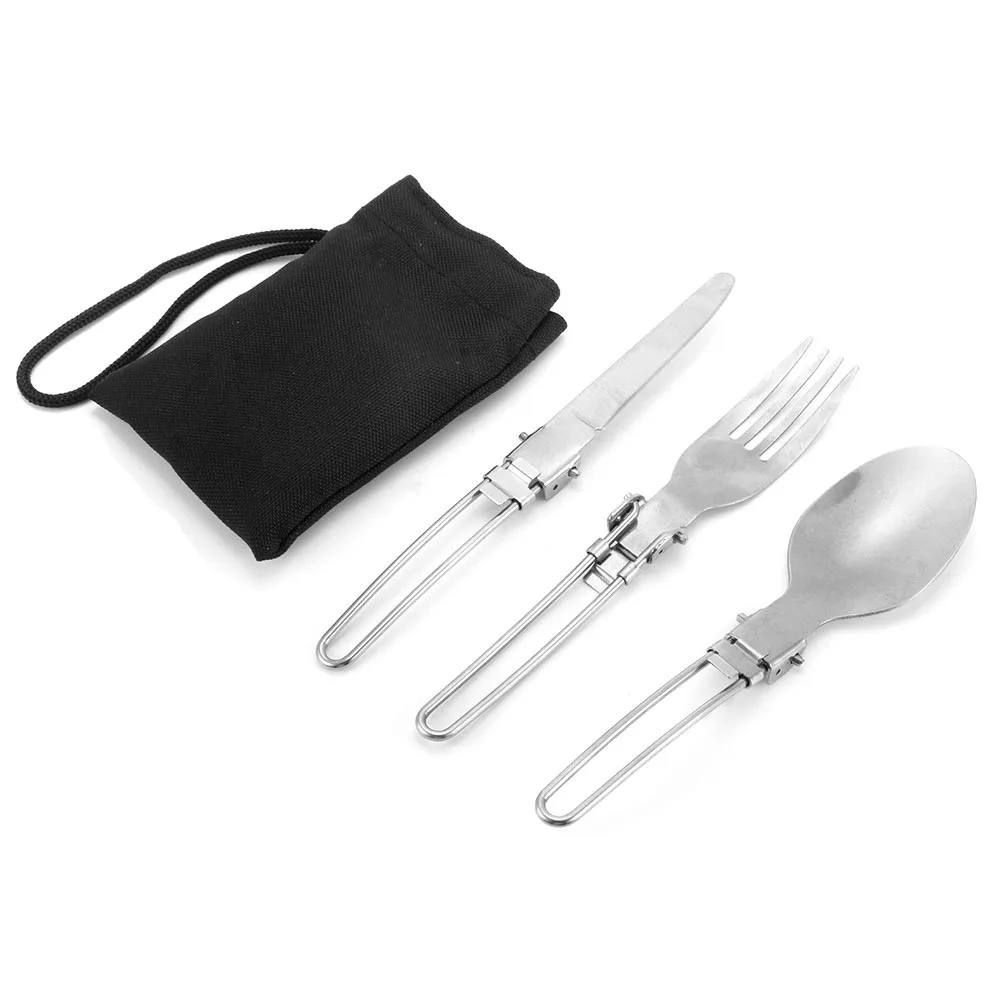 3pcs Outdoor Travel Stainless Steel Folding Cutlery Set With Knife