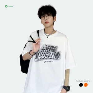 Teen Boys Summer Loose Knitted Digital Print Short-Sleeve T-Shirt Polyester/Cotton Breathable Casual