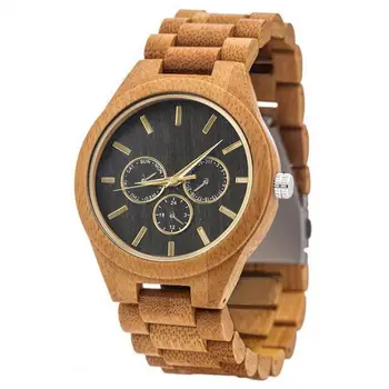 Custom Private Label Business Organizer Wood Wooden Watches Bamboo Three Eye Watches Wooden Wrist Watch Men